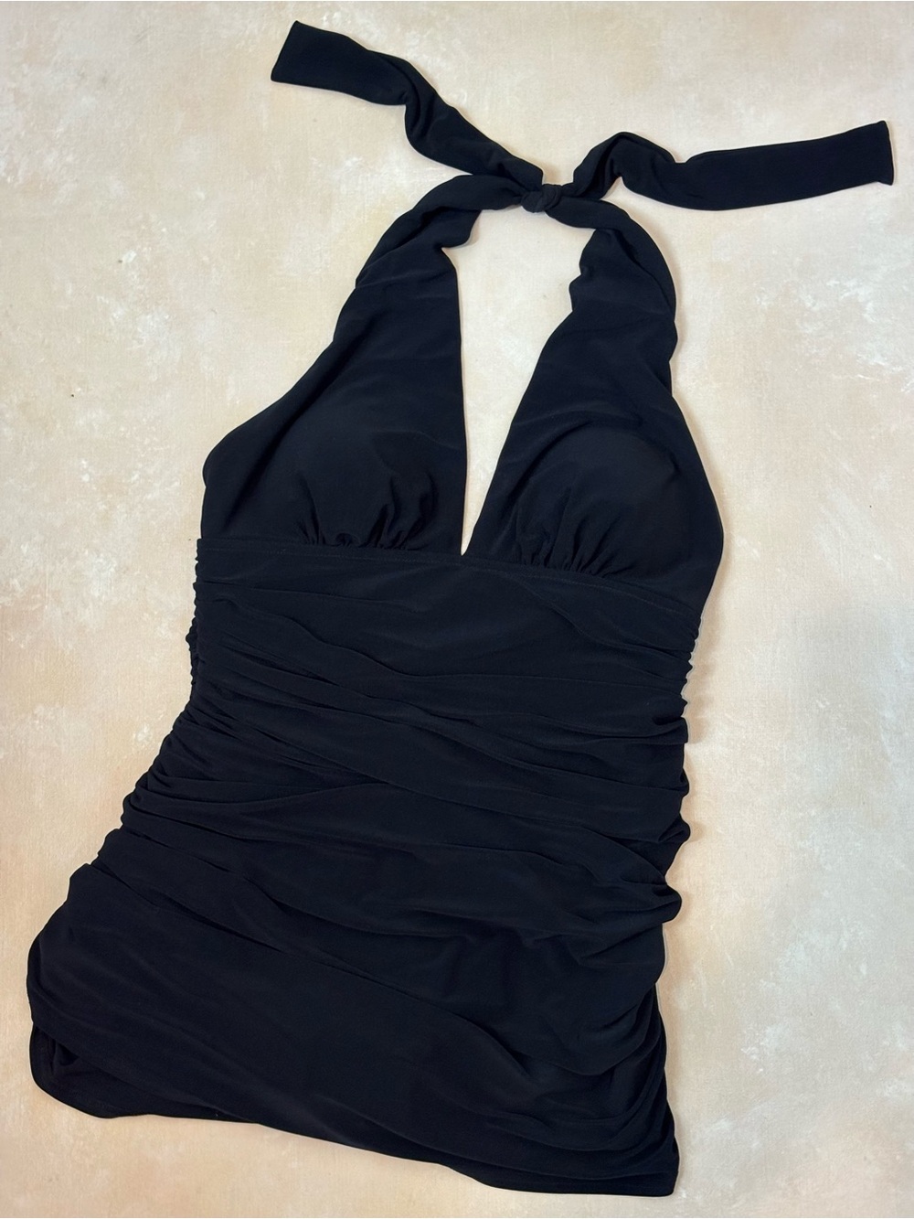 Magic Suit Black Halter Ruched Swimdress, size 10